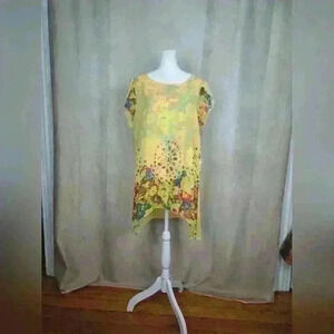 Anself Womens Floral Bilevel Yellow Top SZ XL